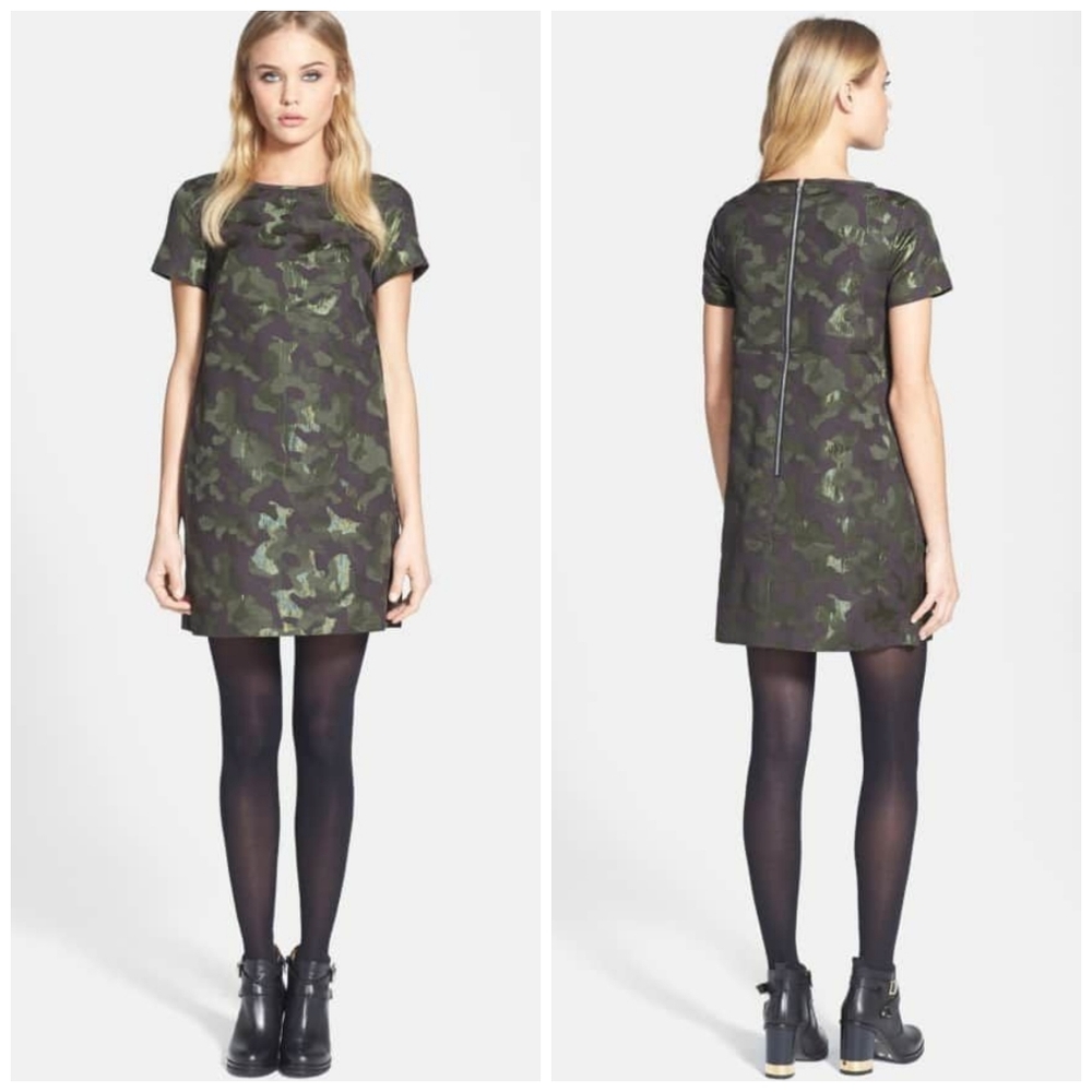 Topshop Metallic Camouflage Short Sleeve A-line Shift Dress with Pockets Size 2